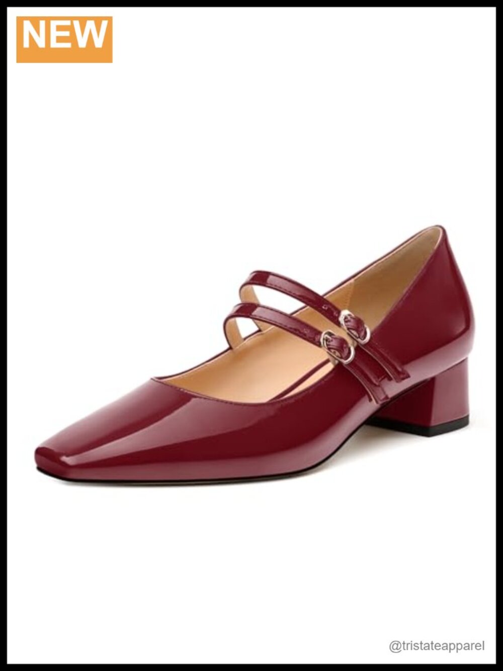 Women's Mary Jane Pumps Square Toe Low Block Heel Two Strap Comfort Shoes